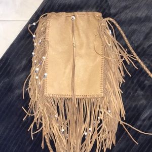 Leather Fringe Messenger Crossbody Bag